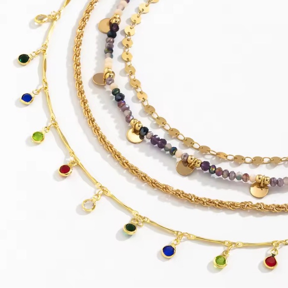 Layered Beaded & Chain Charm Necklace Set – 4-in-1 Gold-Tone Statement Look - Picture 6 of 6